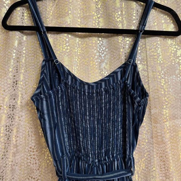 Hollister Navy Blue Striped Cropped Wide Leg Tie Soft Jumpsuit Small - Picture 7 of 9